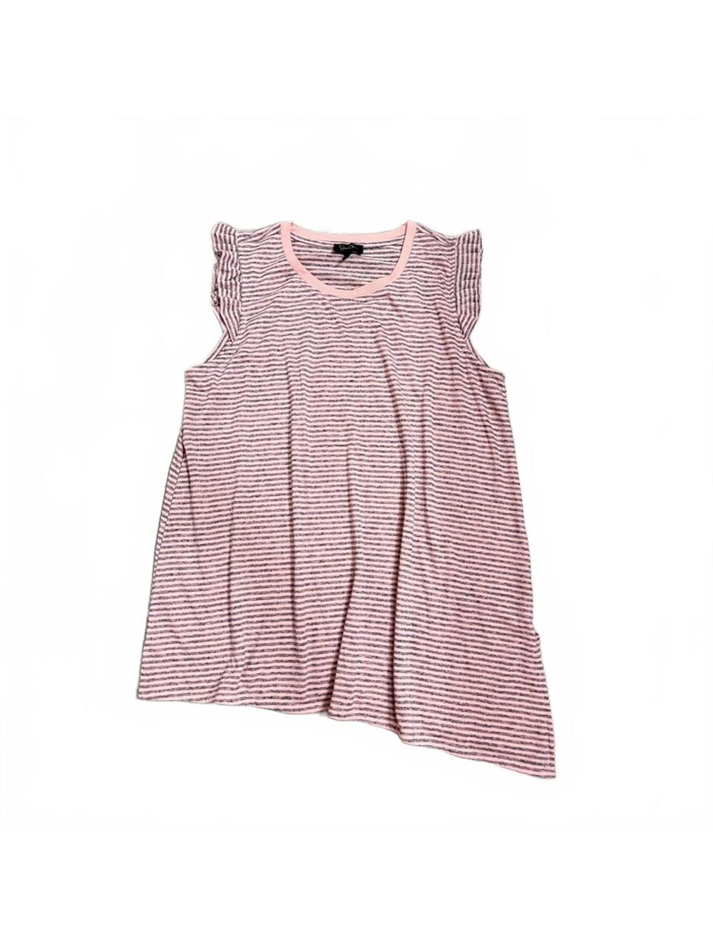 Jessica Simpson Striped Asymmetrical Ruffle Flutter Sleeve Tank Top 1X